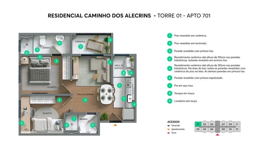 Planta do apartamento 701 do Caminho dos Alecrins Planta do apartamento 701 do Caminho dos Alecrins, 2 quartos com suíte e varanda