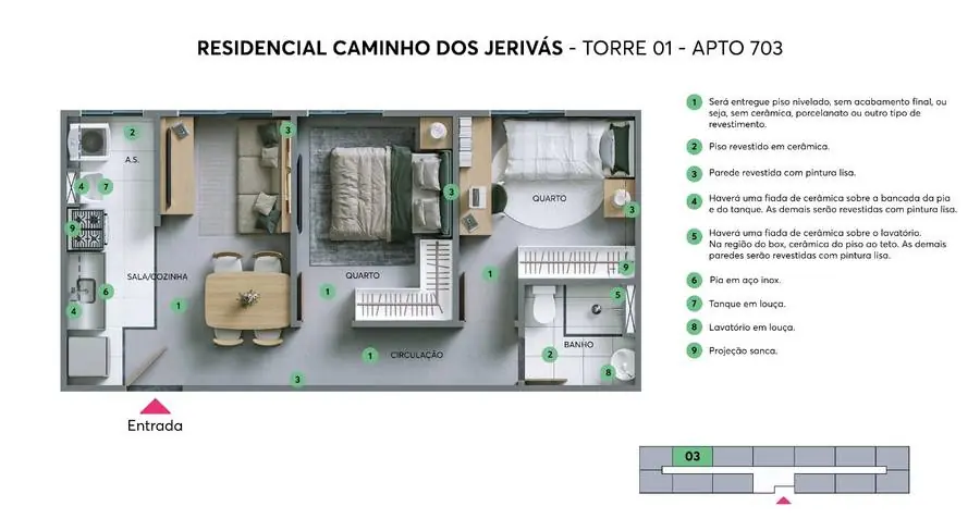 Quarto de bebê do Caminho dos Jerivás Perspectiva do quarto de bebê do apartamento do Caminho dos Jerivás